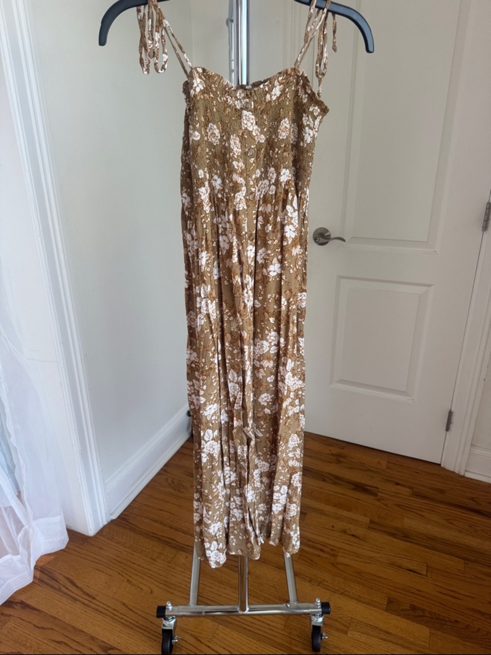 Faithful The Brand Brown Floral Smocked Maxi Dress Buttons Small